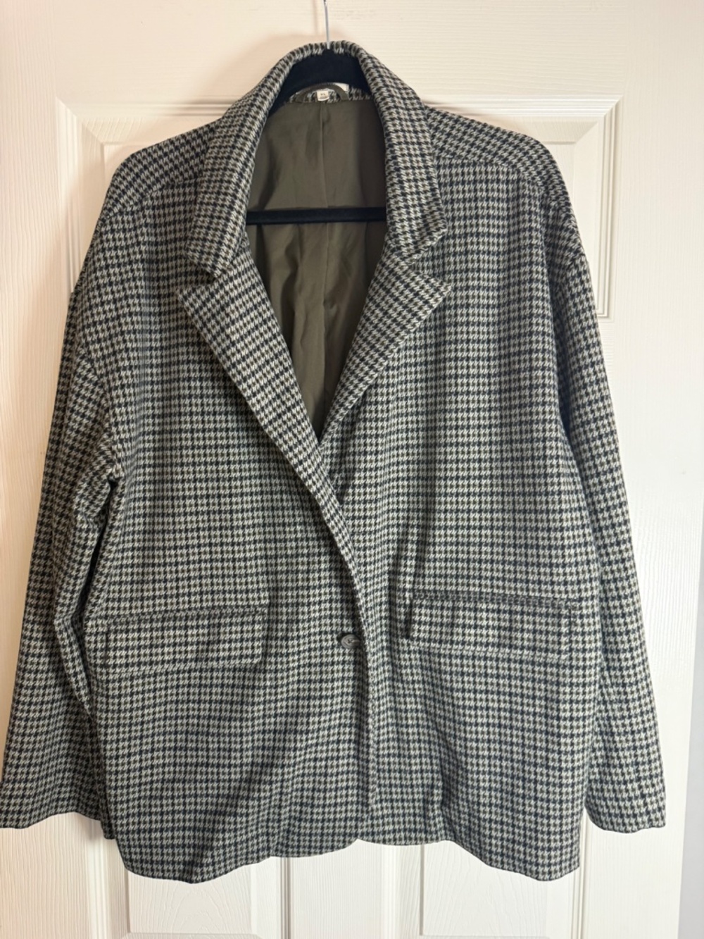 Madewell Houndstooth Oversized Knit Blazer XL Black White NN258